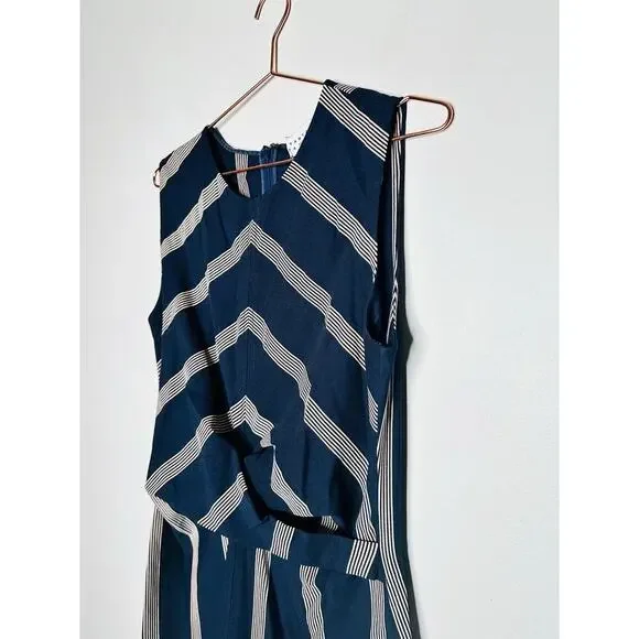 TANYA TAYLOR Dark Navy Blue Pinstripe A-Line Sleeveless Midi Dress Size Large - Picture 7 of 14